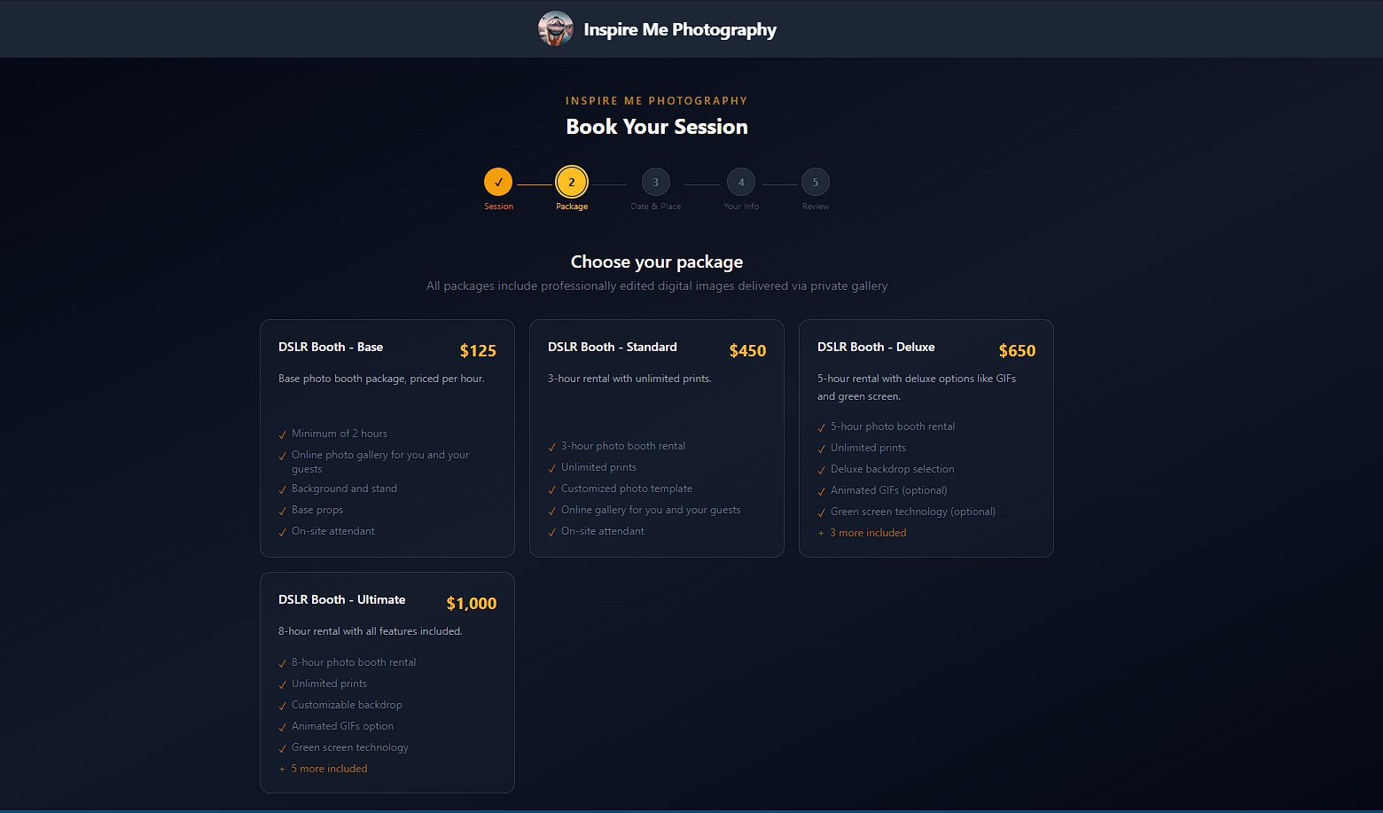 Online booking - pick a package