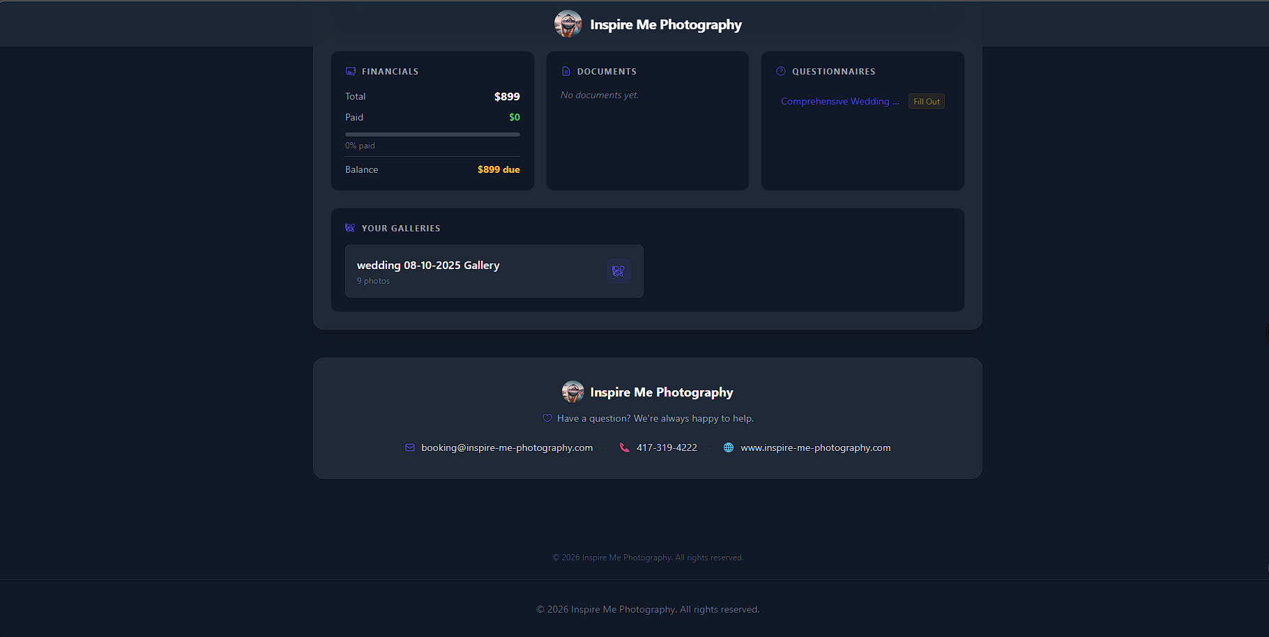 Client portal bottom — documents and actions