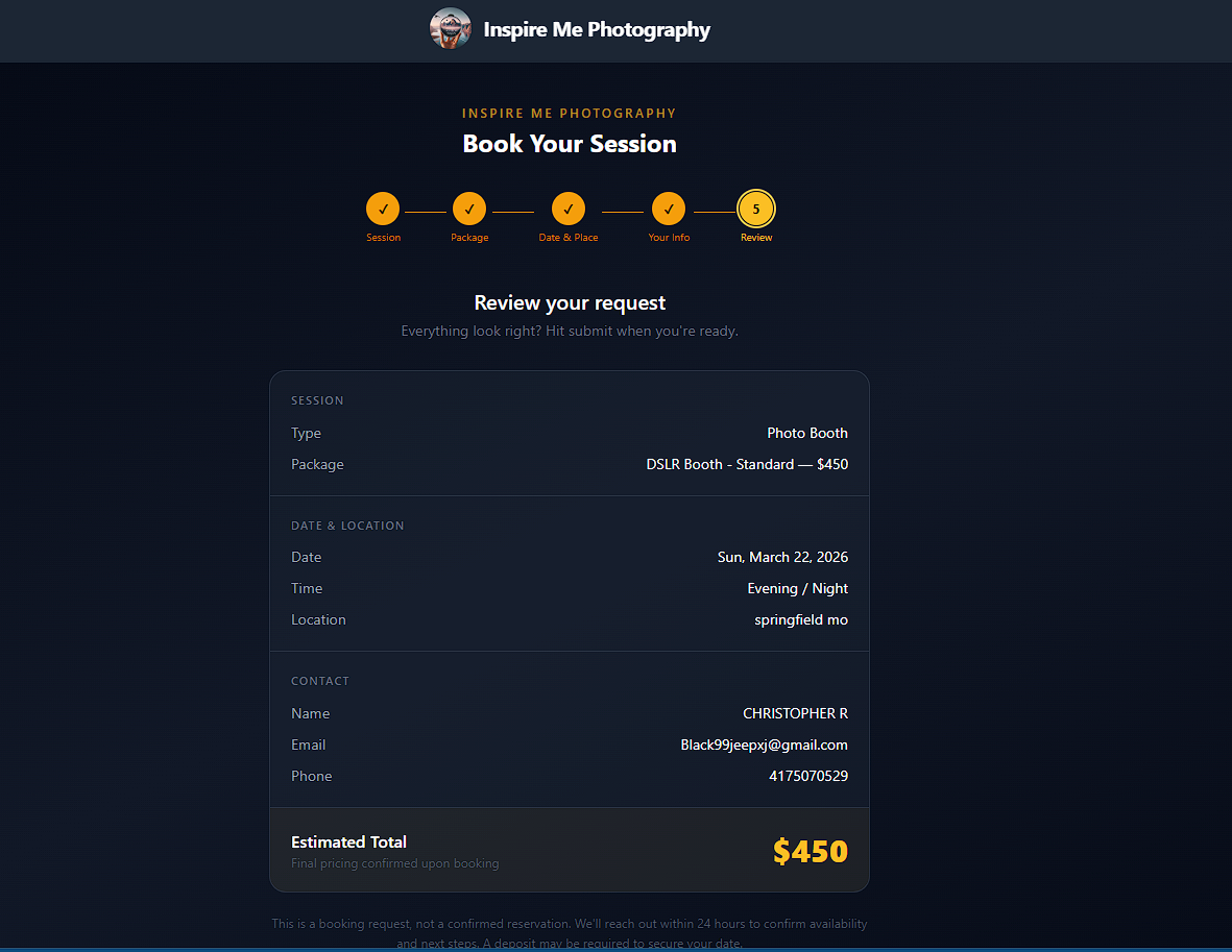 Online booking - review request